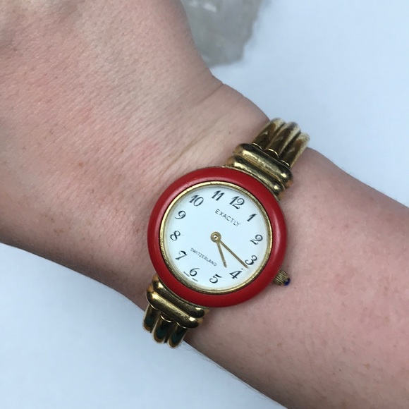 Vintage Swiss watch gold tone red Art Deco MCM